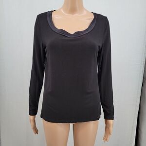 Lafayette 148 Black Scoop Neck Long Sleeve Tee Top Elevated Basic Blouse